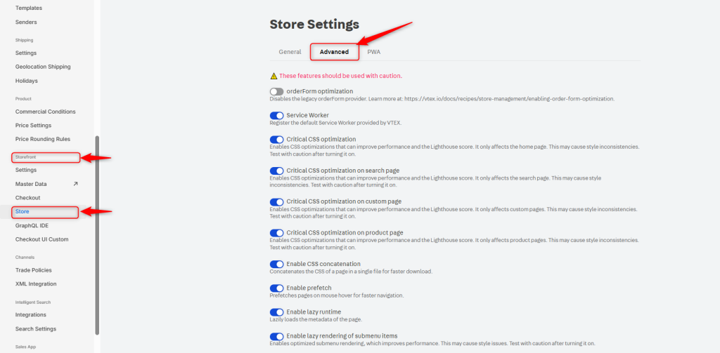 Configuraciones de rendimiento en VTEX