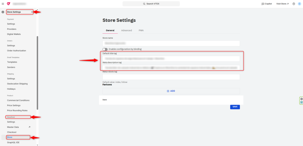Títulos y descripciones en Configuración Global VTEX