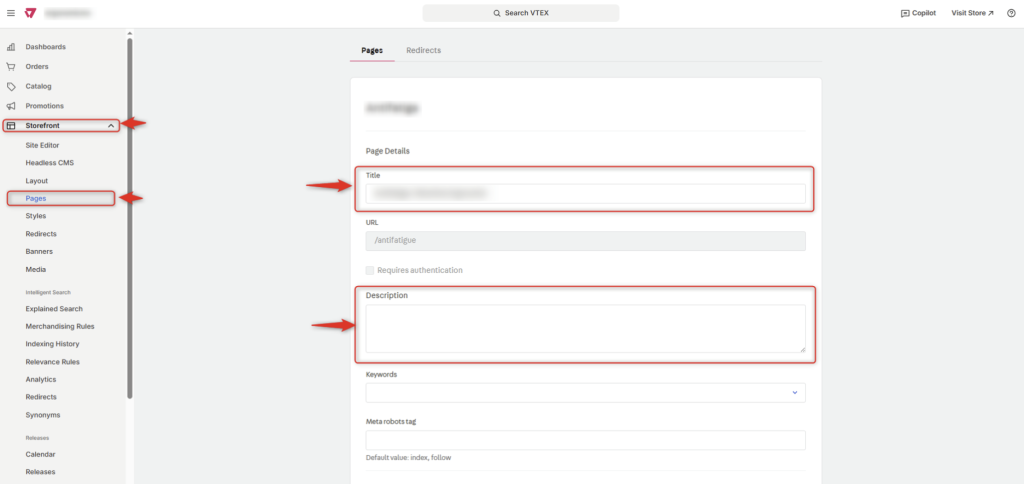 Títulos y descripciones en landing pages o páginas personalizadas en VTEX