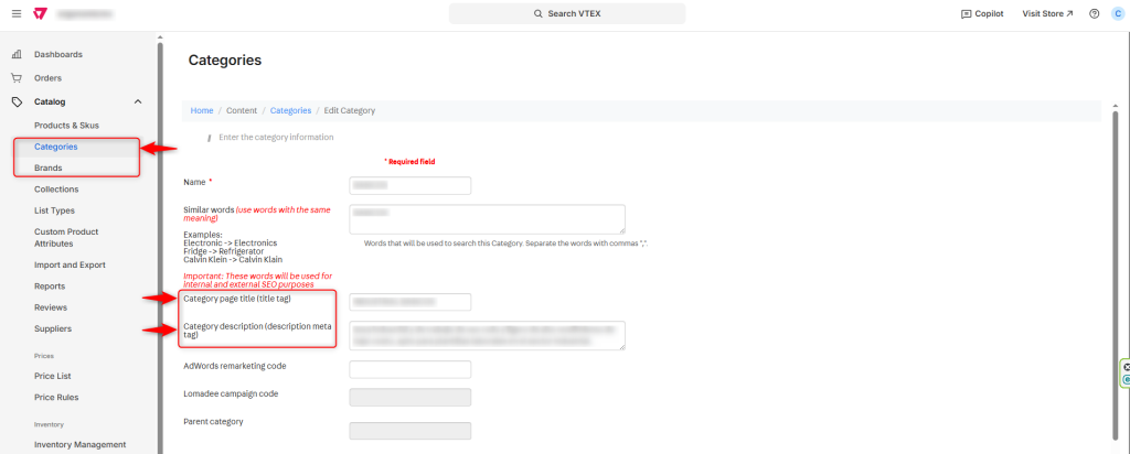 Títulos y descripciones en listado de productos o categorías en VTEX